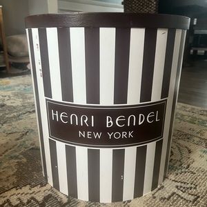 Henri Bendel store display drum. 15” tall. 14.5” diameter